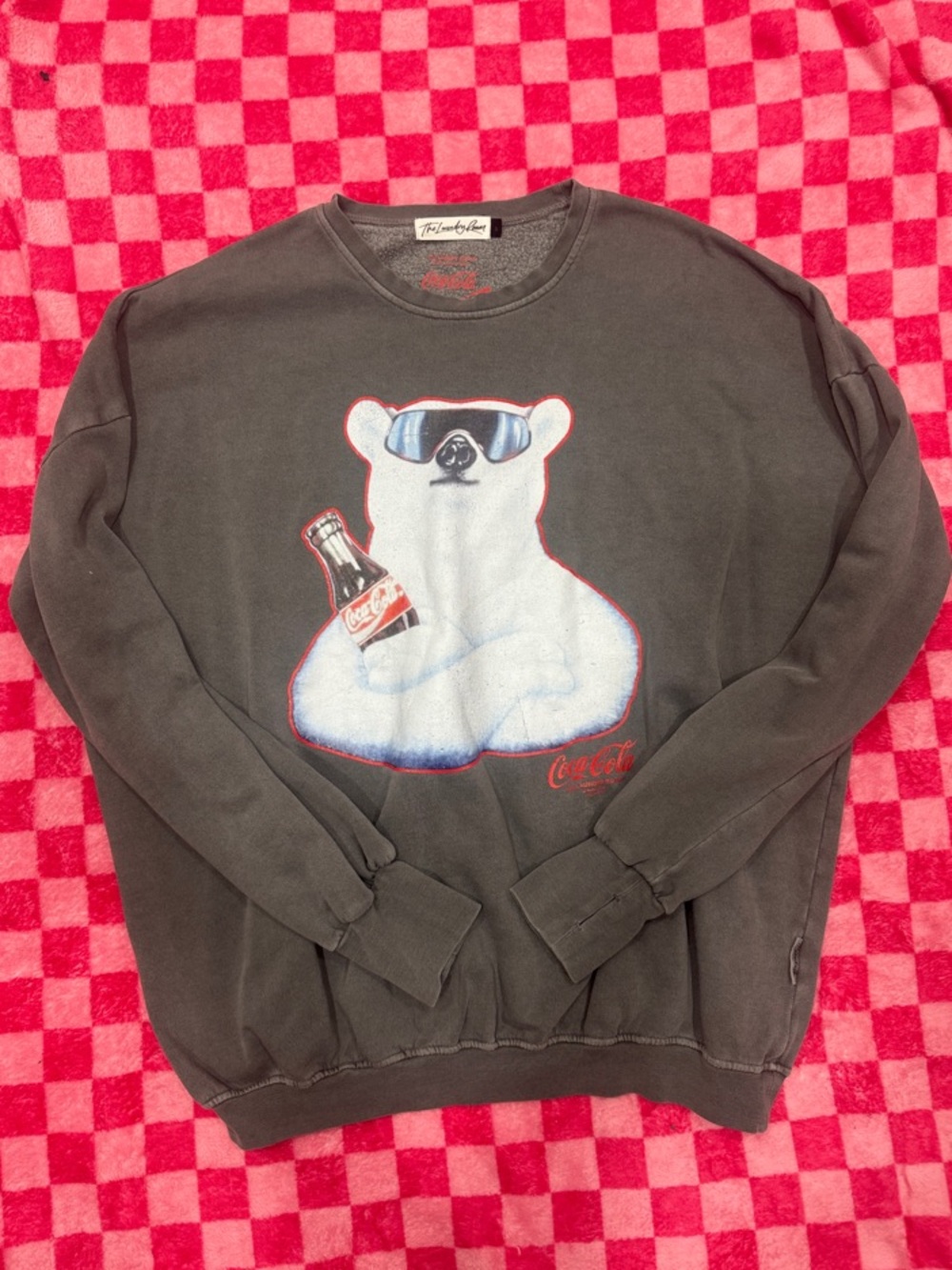 RARE Coca Cola Men's Charcoal Gray Polar Bear Graphic Cinched Crewneck